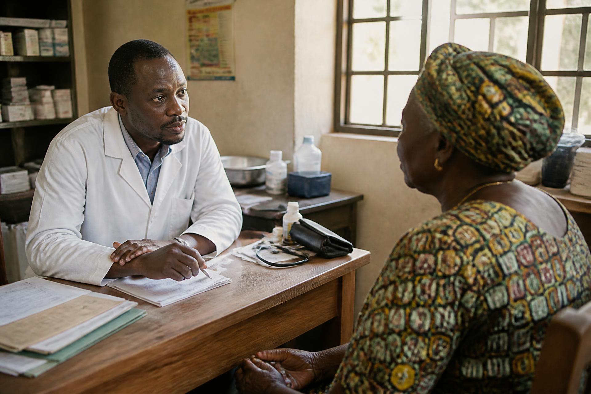 A doctor listening to a patient during a consultation at JJ Polyclinic
